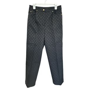 St. John Women's Black Monogram Textured Straight Leg Trousers SZ 10